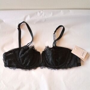 Auden Balconette Coverage V-Wire Unlined Sheer Black Lace Underwired Bra 32A NWT